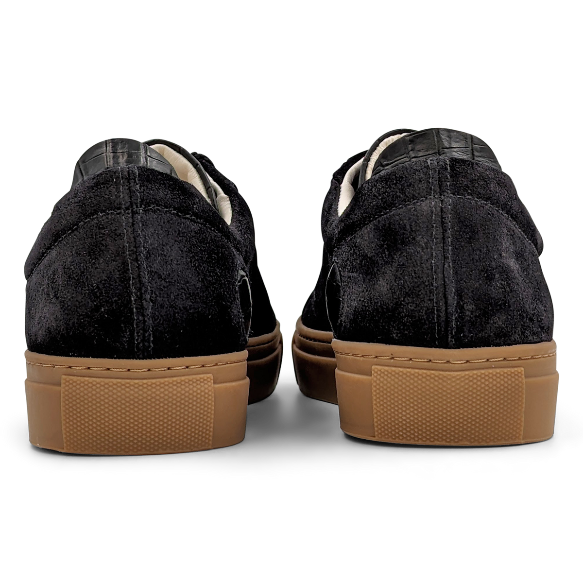 Lennon Sneaker in Black Suede with a Gum Sole