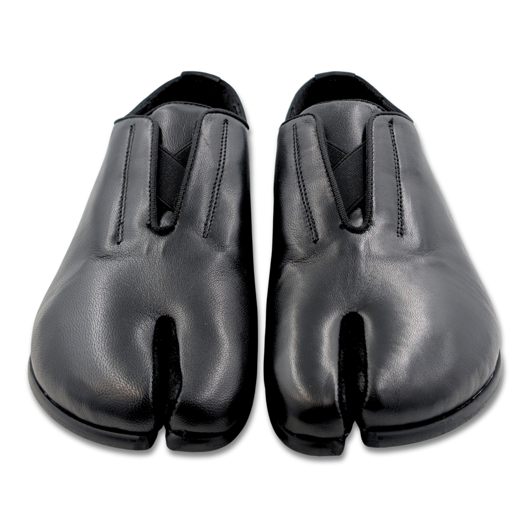 YU BE Black Leather Elastic Slip